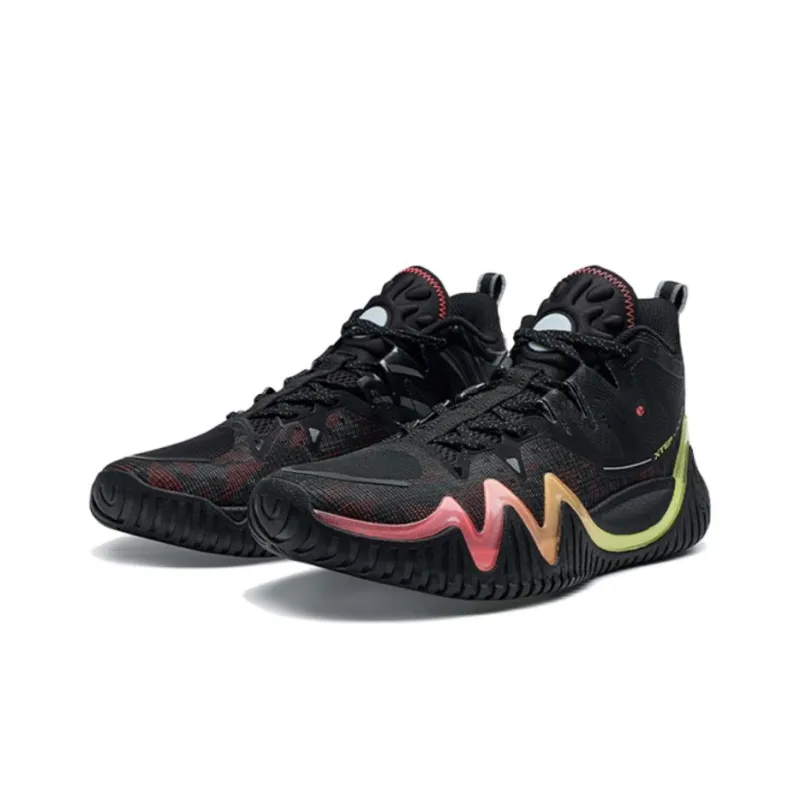 XTEP Abrasion Resistant Rebound High Top Basketball Shoes Men's Black Red Green-2