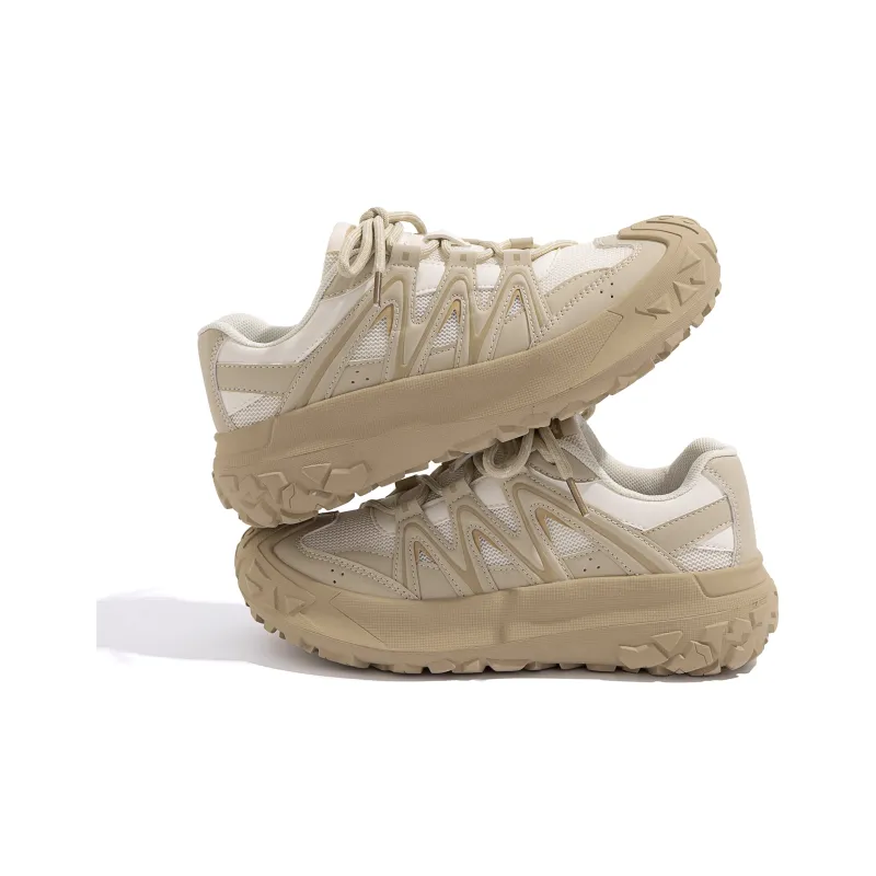 HUANQIU Hiking Shoes Breathable Low Top Chunky Sneakers Women's Khaki Brown-2
