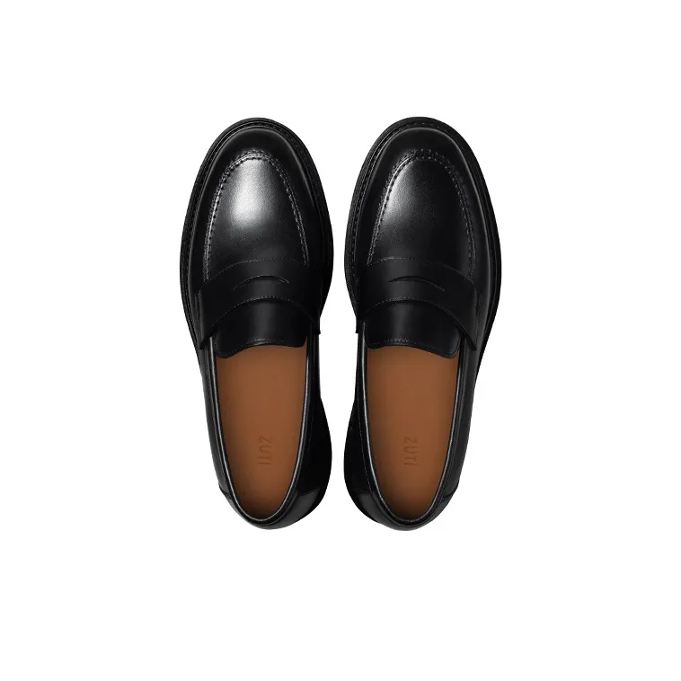 Zuti Trendy Fashion Versatile Casual Leather Shoes Loafers 7.5cm Men's Black-2