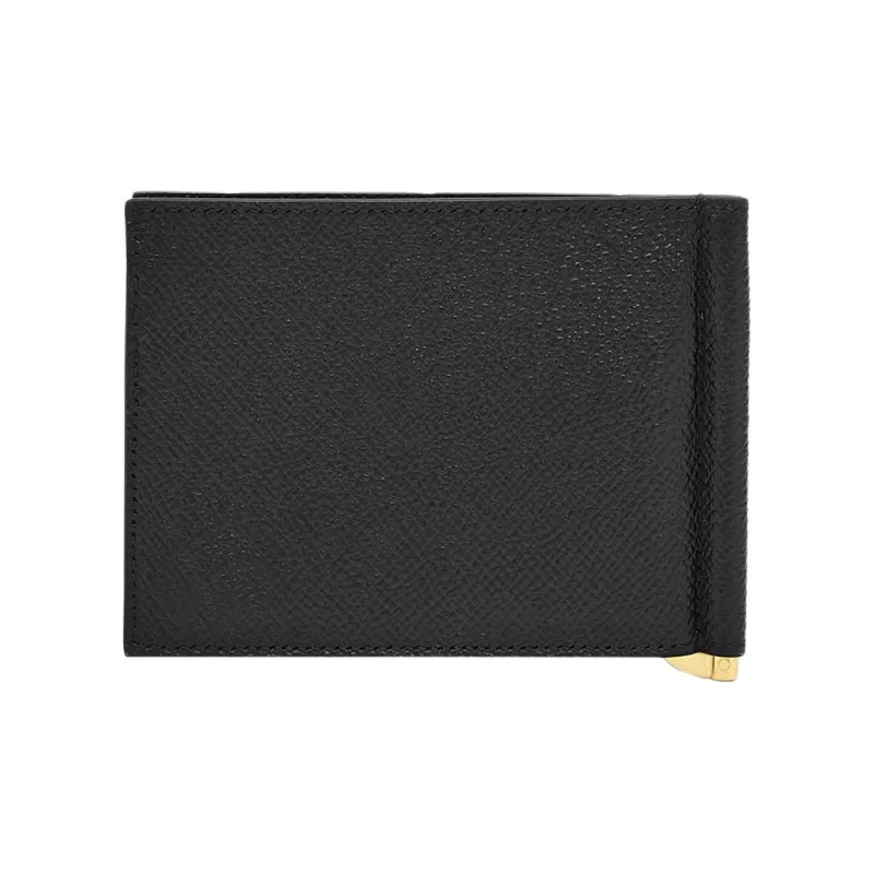 FERRAGAMO GANCINI Embossed Calfskin With Hammered Leather Card Holder Men's Black-1