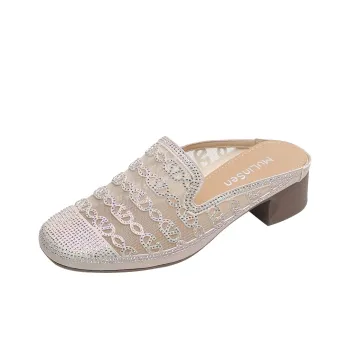 Mulinsen Rubber Sole Rhinestone Wrap toe Slippers Women's