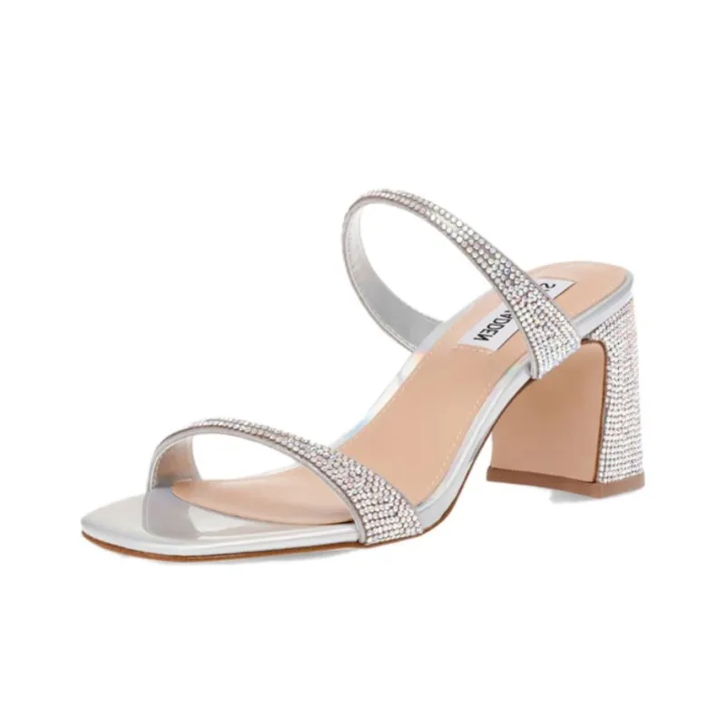 STEVE MADDEN Rubber Sole Slip-Resistant Abrasion-Resistant Slide Slippers Women's Silver-1