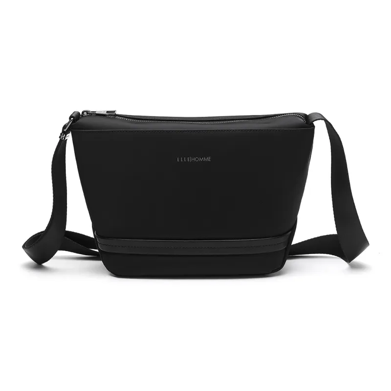 ELLE HOMME Fabric, Synthetic Leather Casual Backpack Shoulder Bag, Crossbody Bag Regular Men's Black-0