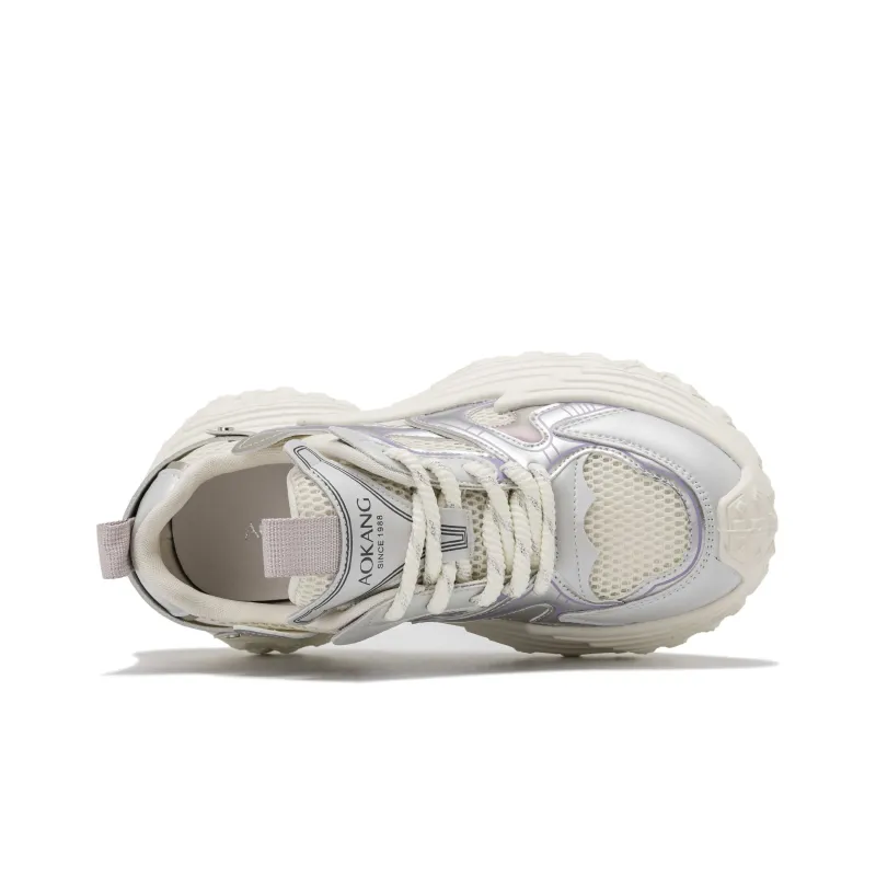 AOKANG Chunky Sneakers Women's Low Top Beige White Purple-7