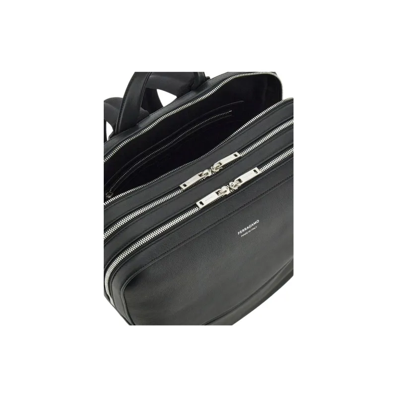 FERRAGAMO Calfskin Backpack Men's Black-4
