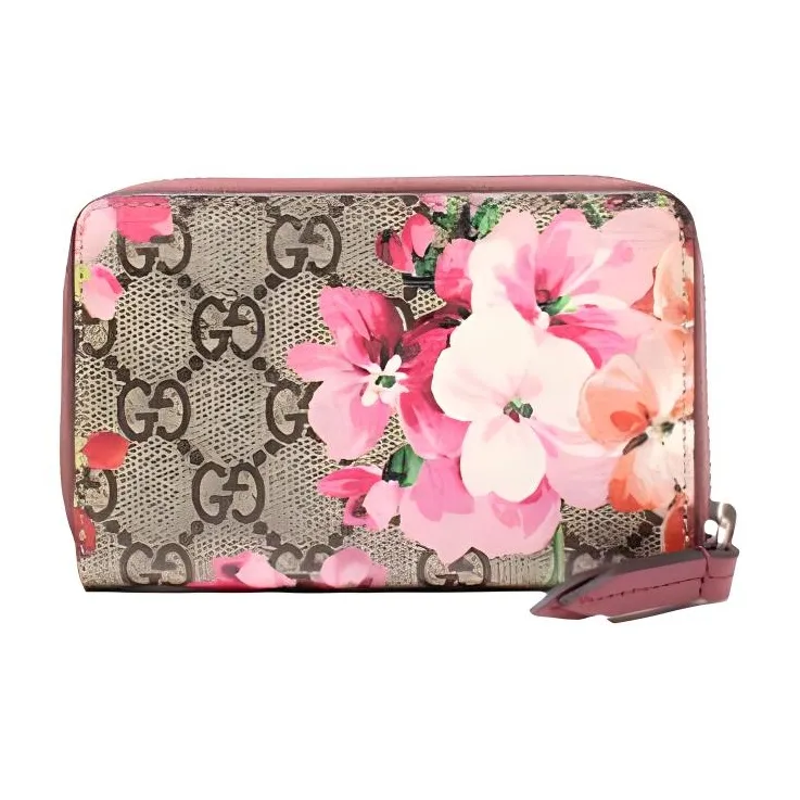 GUCCI Geranium Print Canvas With Leather Wallet Women's Ebony/Pink-0