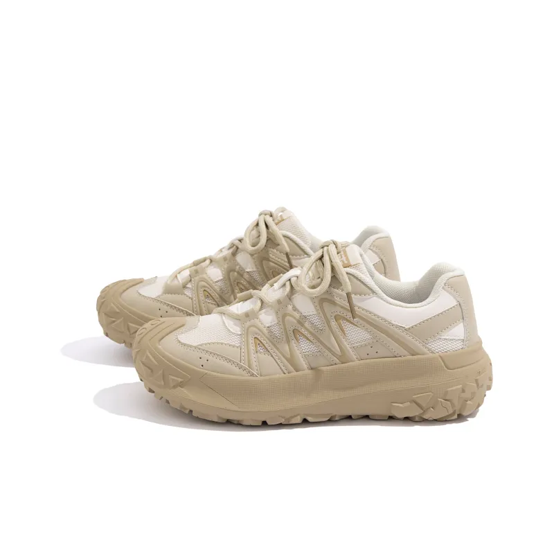 HUANQIU Hiking Shoes Breathable Low Top Chunky Sneakers Women's Khaki Brown-1