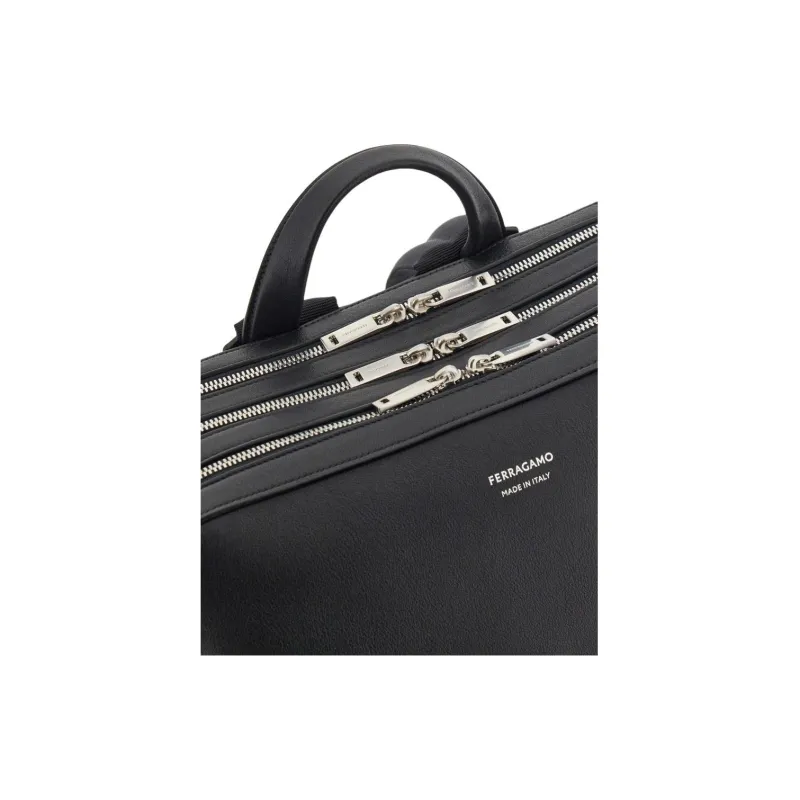 FERRAGAMO Calfskin Backpack Men's Black-3