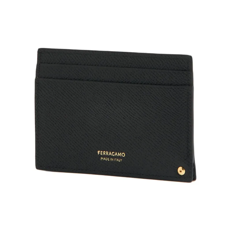 FERRAGAMO GANCINI Calfskin Card Clip Card Holder Men's Black-1