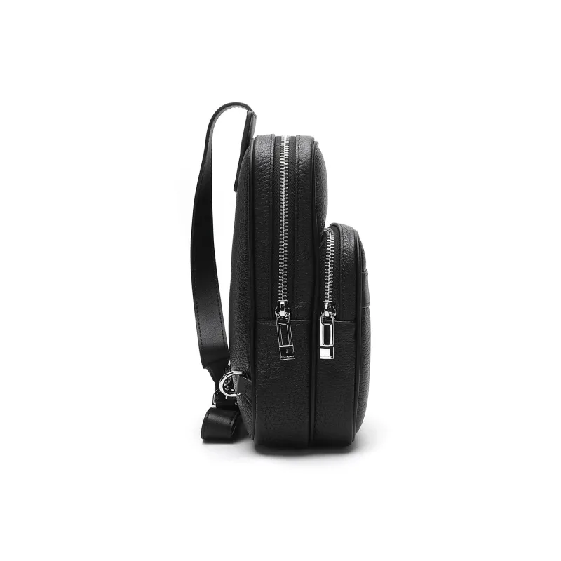 ELLE HOMME Top Grain Cow Leather Sling Bag Small Size Men's Black-2