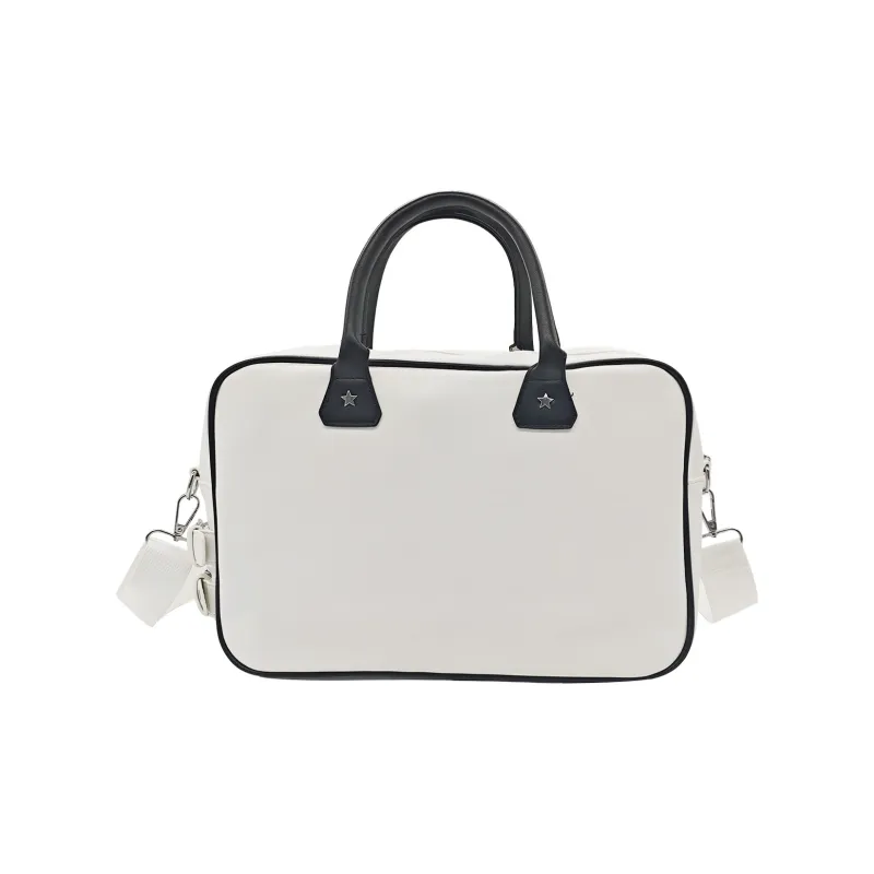 UNITE STAR PU Large Capacity Daily Tote Bag With Badge Beige One Shoulder Handbag Medium Size Women's Black/White-2