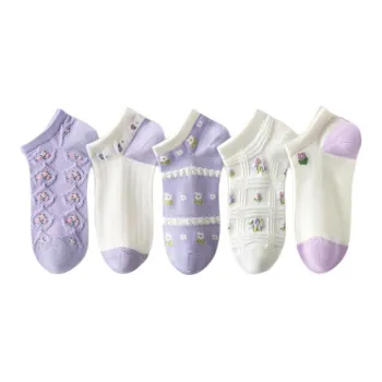 Caramella No Show Socks Women's 5 Pack Purple Floral