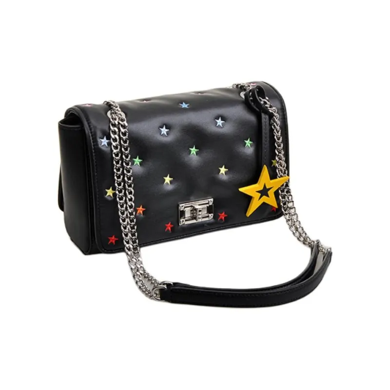FION Split Cow Leather Shoulder Bag, Crossbody Bag, Handbag Trumpets Women's Black & Multicolor/Red & White-2