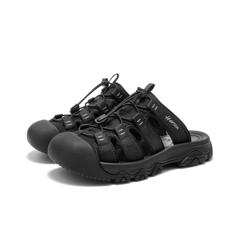 HARSON Slip-Resistant Quick Dry Slide Slippers Men's Black Dark Gray-1