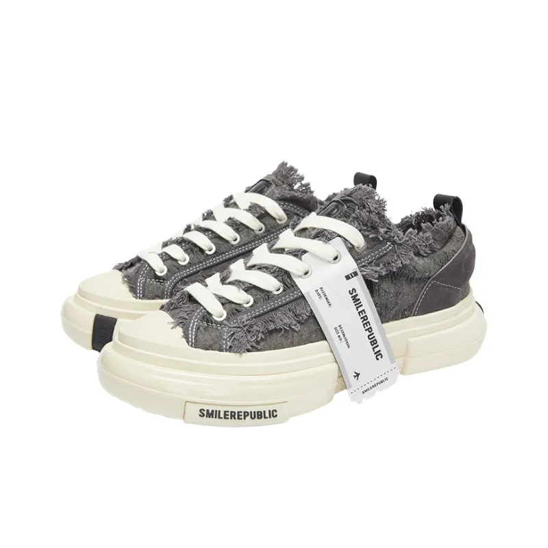 SMILEREPUBLIC INCEPTION GRAY FRINGE Wear-Resistant Height Increasing Low-Top Canvas Shoes Unisex Gray-2