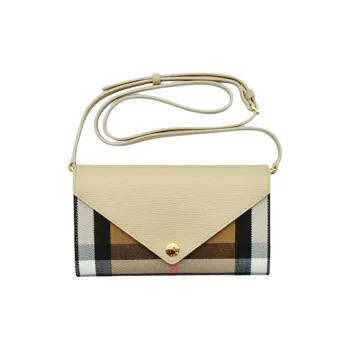 Burberry Canvas With Leather Envelope Bag, One Shoulder Crossbody, Clutch Women's Light Beige
