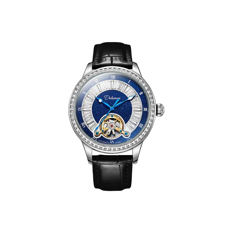 Dulunwe Automatic Mechanical Movement Genuine Leather Strap Watch Men's Watches Blue Dial-1