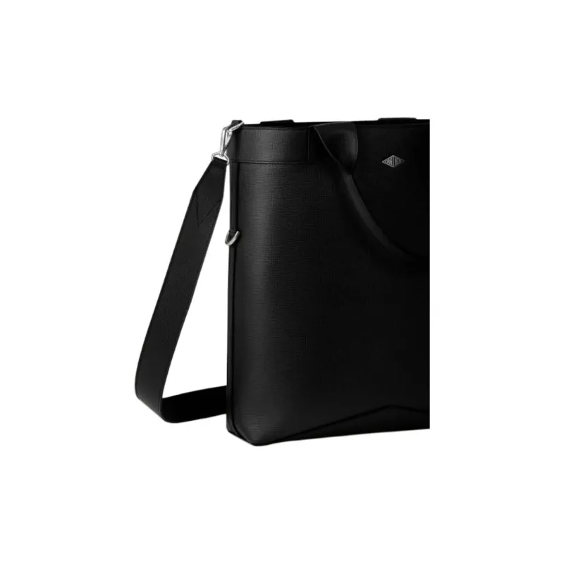 CARTIER Grained Calfskin Tote Bag Shopping Bag Shoulder Bag Handbag Small Size Men's Black-2