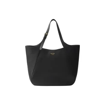 PRADA Leather Tote Bag Shopping Bag Shoulder Bag Handbag Large Size Women's Black