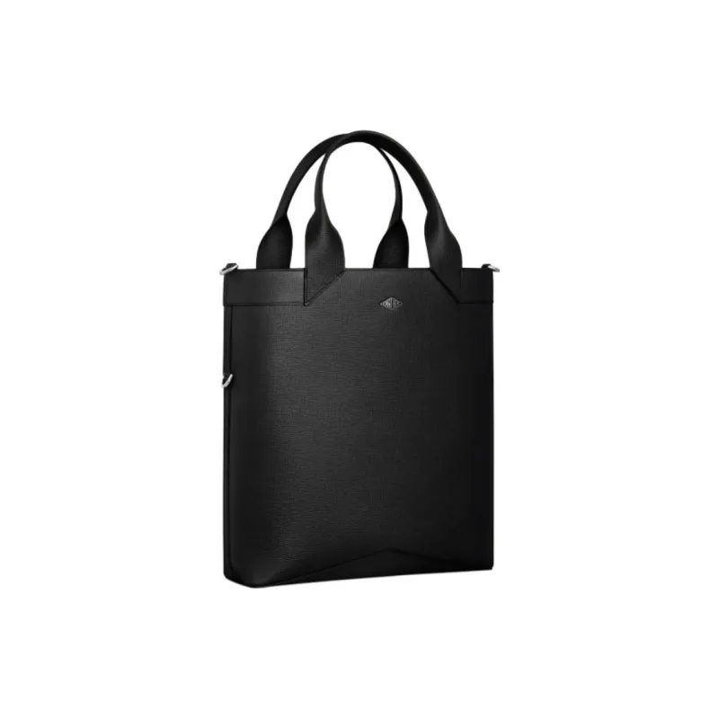 CARTIER Grained Calfskin Tote Bag Shopping Bag Shoulder Bag Handbag Small Size Men's Black-1