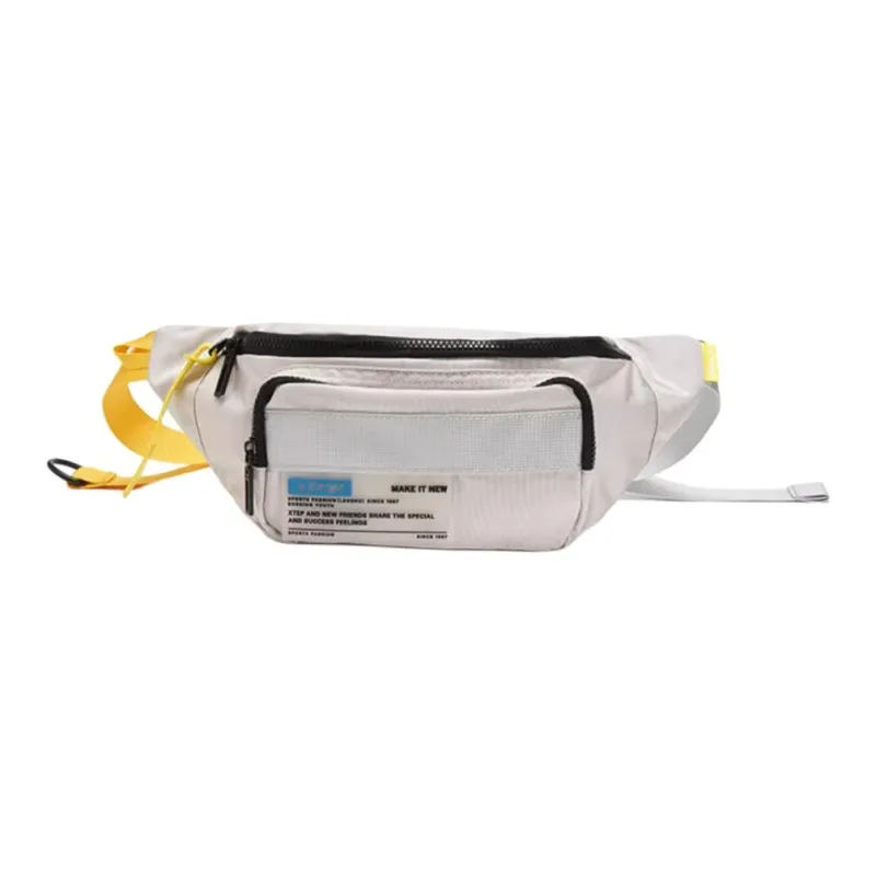 XTEP Fabric One Shoulder Sling Bag Fanny Pack Unisex Light Gray/Black/Blue-0