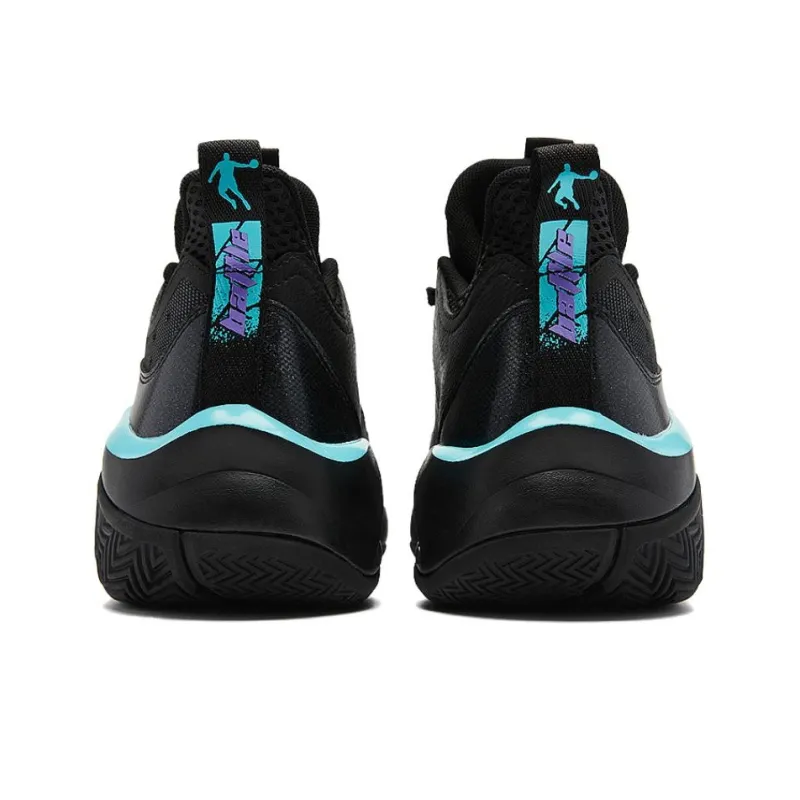 QIAODAN Slip Resistant Cushioning Wear Resistant High Top Basketball Shoes Men's Black Purple Blue-4