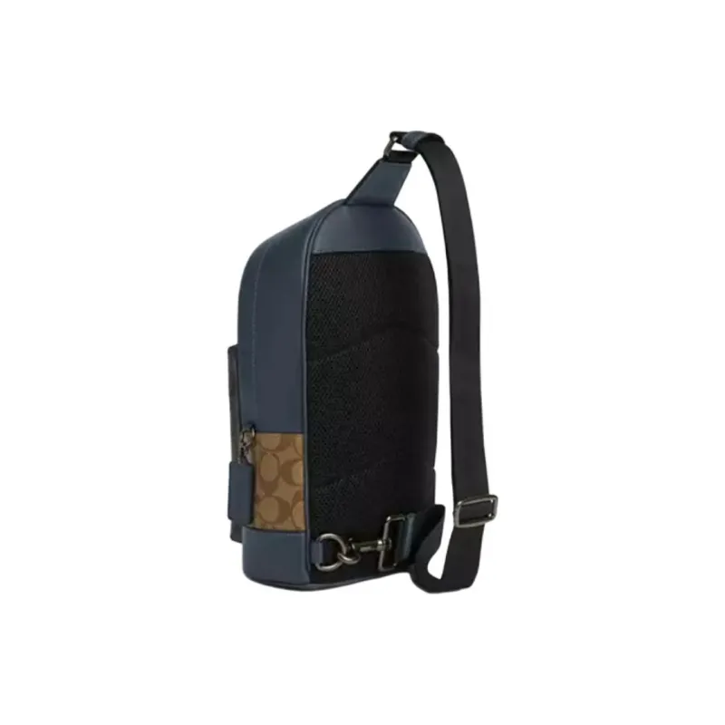 COACH West Leather Paneled Canvas Bag Fanny Pack Men's Charcoal Gray & Khaki & Denim-1