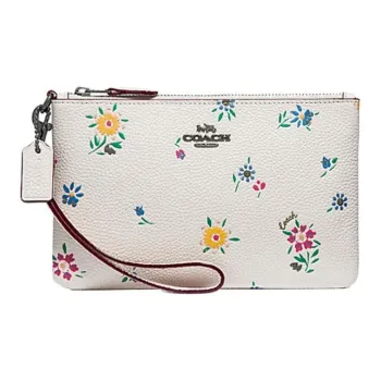 COACH Wristlet Leather Wrist Bag Coin Purse Mahjong Bag Small Size Women's White
