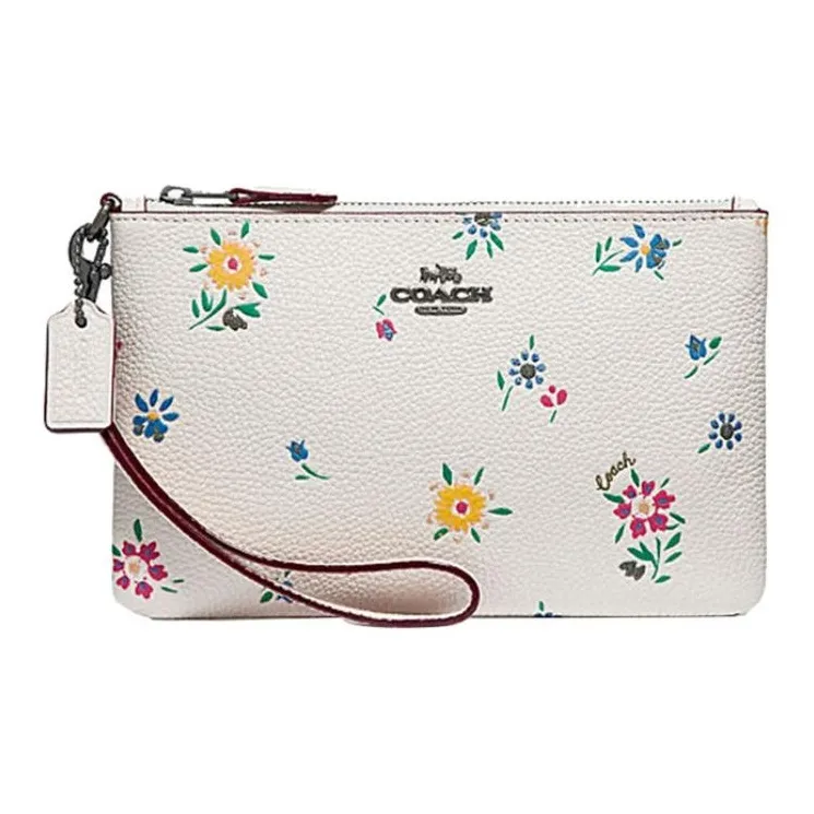 COACH Wristlet Leather Wrist Bag, Coin Purse, Pochette Trumpets Women's White-0