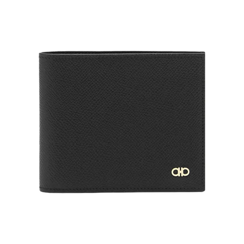 FERRAGAMO Hammered Leather Wallet Men's Black-0