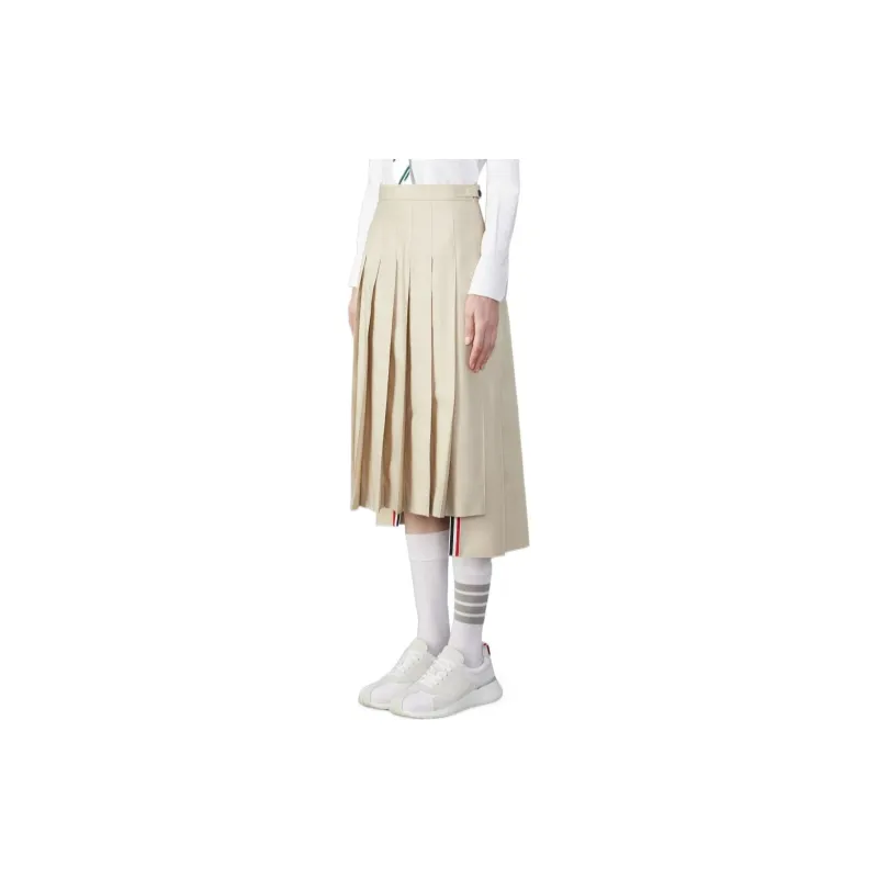 THOM BROWNE RWB Tab High Low Hem Pleated Midi Skirt-2
