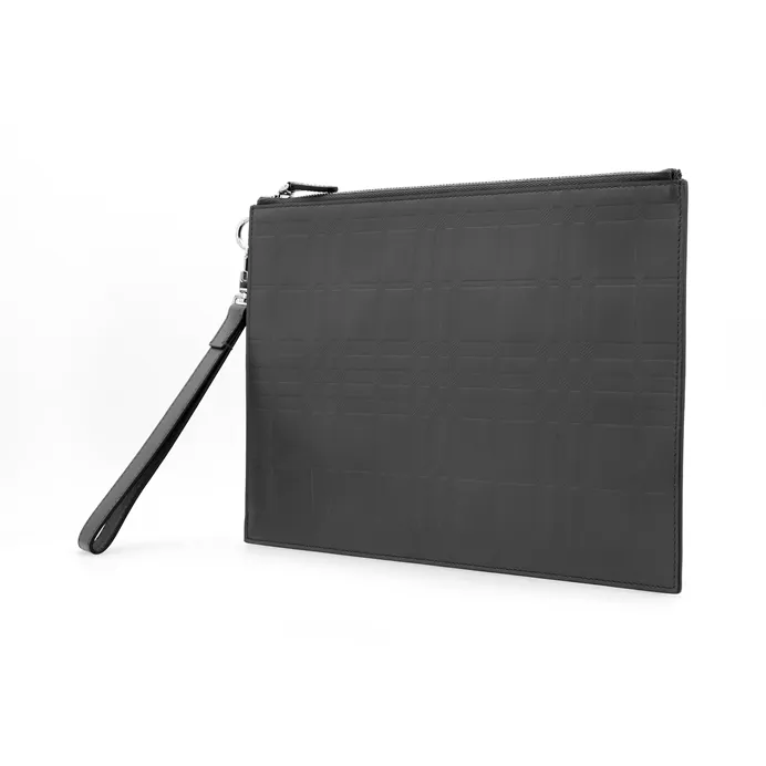 Burberry Calfskin Storage Bag Clutch Tubas Men's Gray-3