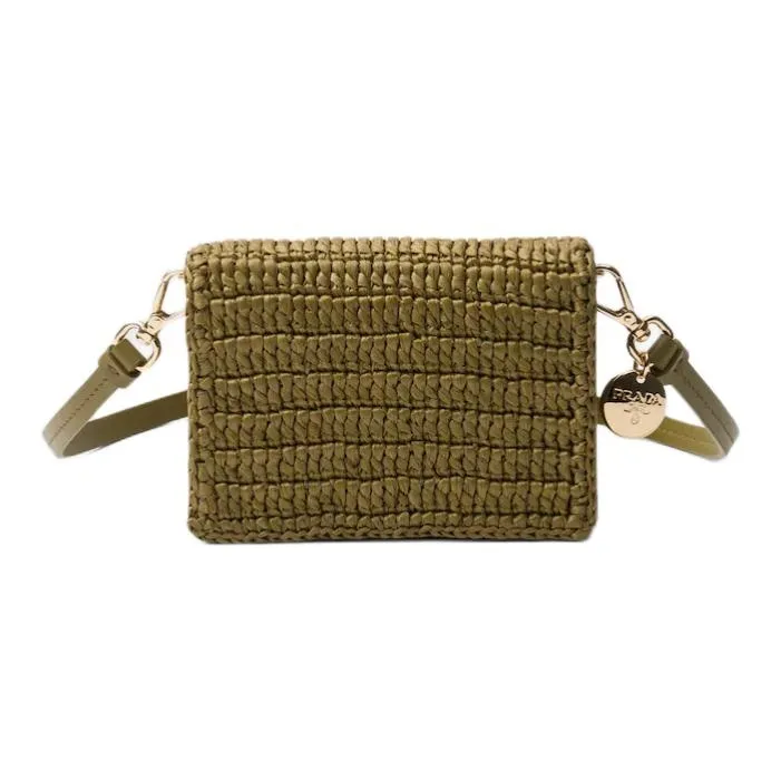 PRADA Leather Patchwork Card Holder Women's Olive Green-2