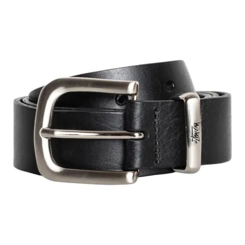Stussy Badge Decoration Pin Buckle Leather Leather Belts Women's Black Width: 3.2CM