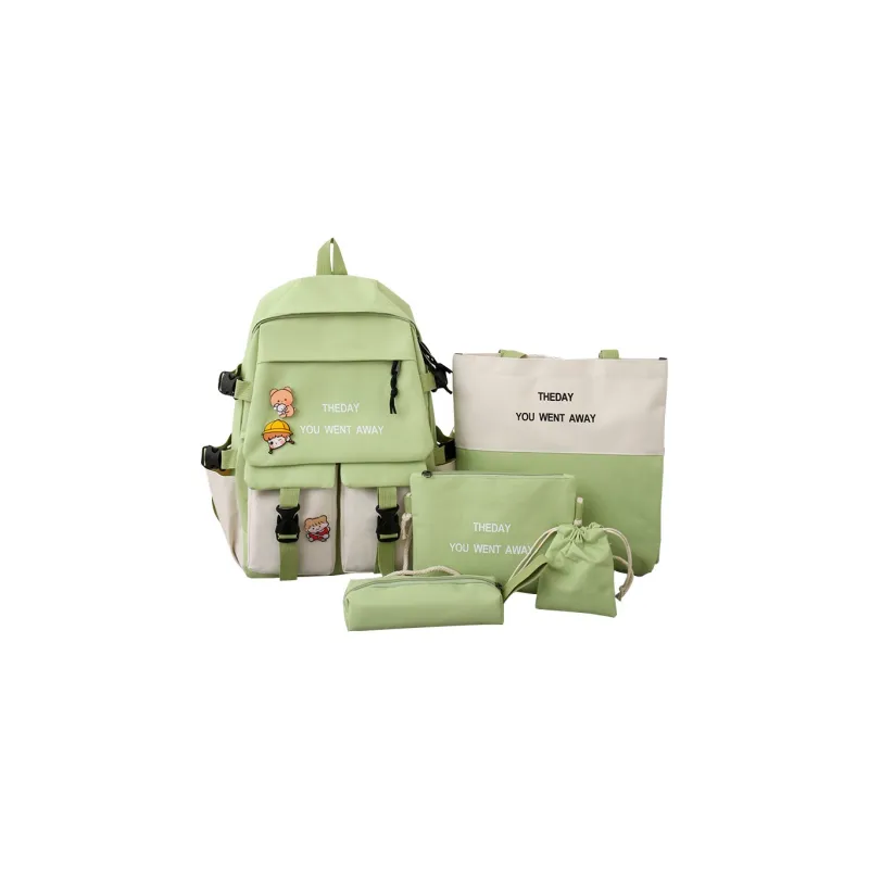 Aini Rabbit Polyester Backpack Combo Set Large Size Unisex Green Blue Pink Black-5