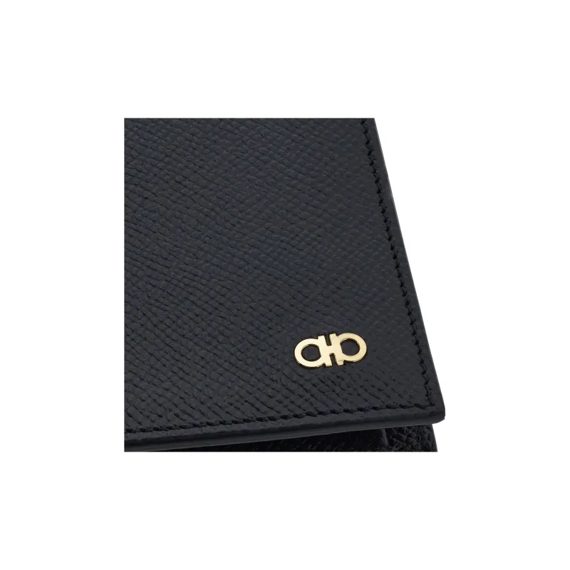 FERRAGAMO Hammered Leather Wallet Men's Black-4