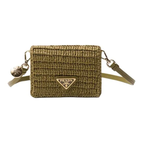 PRADA Leather Patchwork Card Holder Women's Olive Green