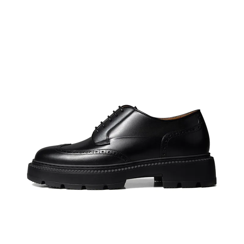 Zuti British Style Brogue Embroidered Derby Shoes Casual Shoes Men's Black-0