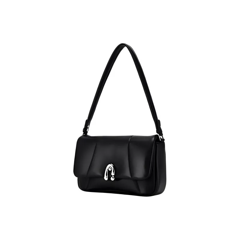 Hush Puppies Sheepskin With Synthetic Leather Small Square Bag Shoulder Bag Women's Black/White-3