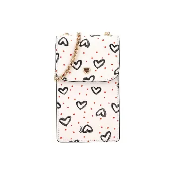 COACH N/S Artificial Leather Chain Shoulder Bag Crossbody Bag With Cell Phone Pouch Mini Women's White