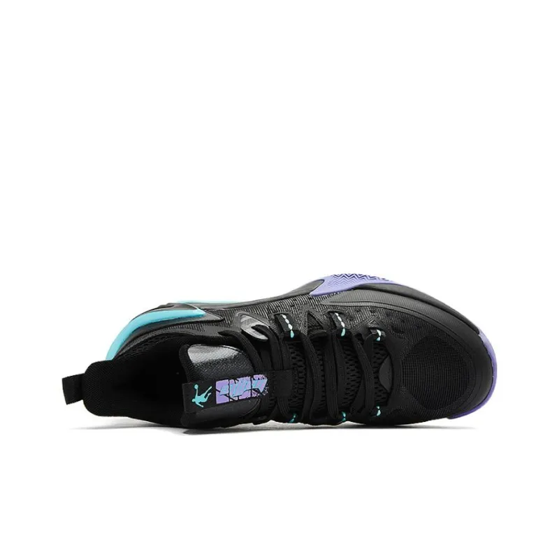 QIAODAN Slip Resistant Cushioning Wear Resistant High Top Basketball Shoes Men's Black Purple Blue-3