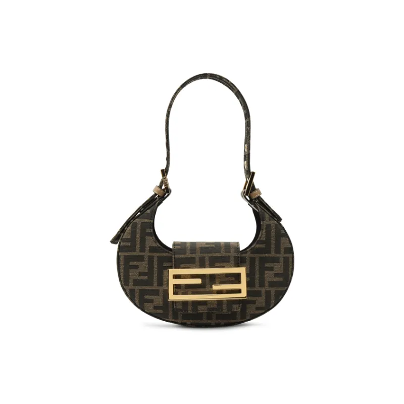 FENDI Cookie With Cow Leather And Snake Skin Cookie Bag Ox Horn Crescent Bag Shoulder Bag, Handbag Mini Women's Brown-1