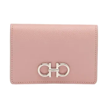 FERRAGAMO GANCINI Embossed Calfskin Card Holder Women's Blush Pink