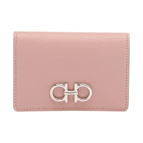 FERRAGAMO GANCINI Embossed Calfskin Card Holder Women's Blush Pink