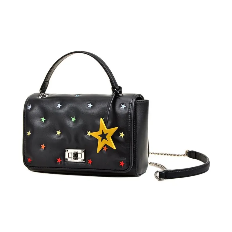 FION Split Cow Leather Shoulder Bag, Crossbody Bag, Handbag Trumpets Women's Black & Multicolor/Red & White-1