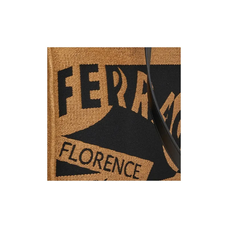 FERRAGAMO Raffia With Calfskin Tote Bag Shopping Bag Shoulder Bag Handbag Large Size Women's Honey & Black-4