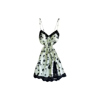 Flowers In Water Nightgown Women's Green Base With Black Flowers