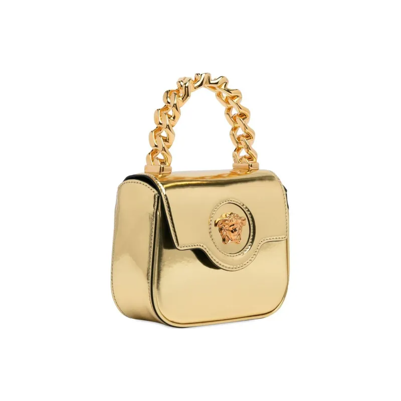 VERSACE La Medusa Patent Leather Crossbody Bag Mini Women's Gold-1