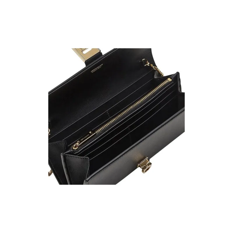 FERRAGAMO Cow Leather Wallet Women's Black-4
