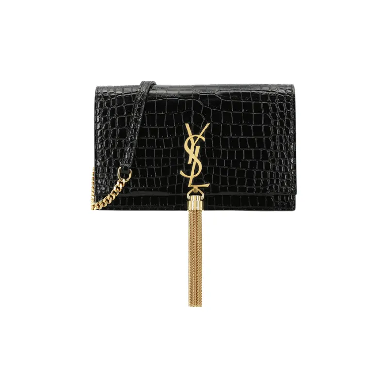 SAINT LAURENT Cow Leather With Patent Leather Portable Crossbody Bag, Shoulder Bag Women's Black-1